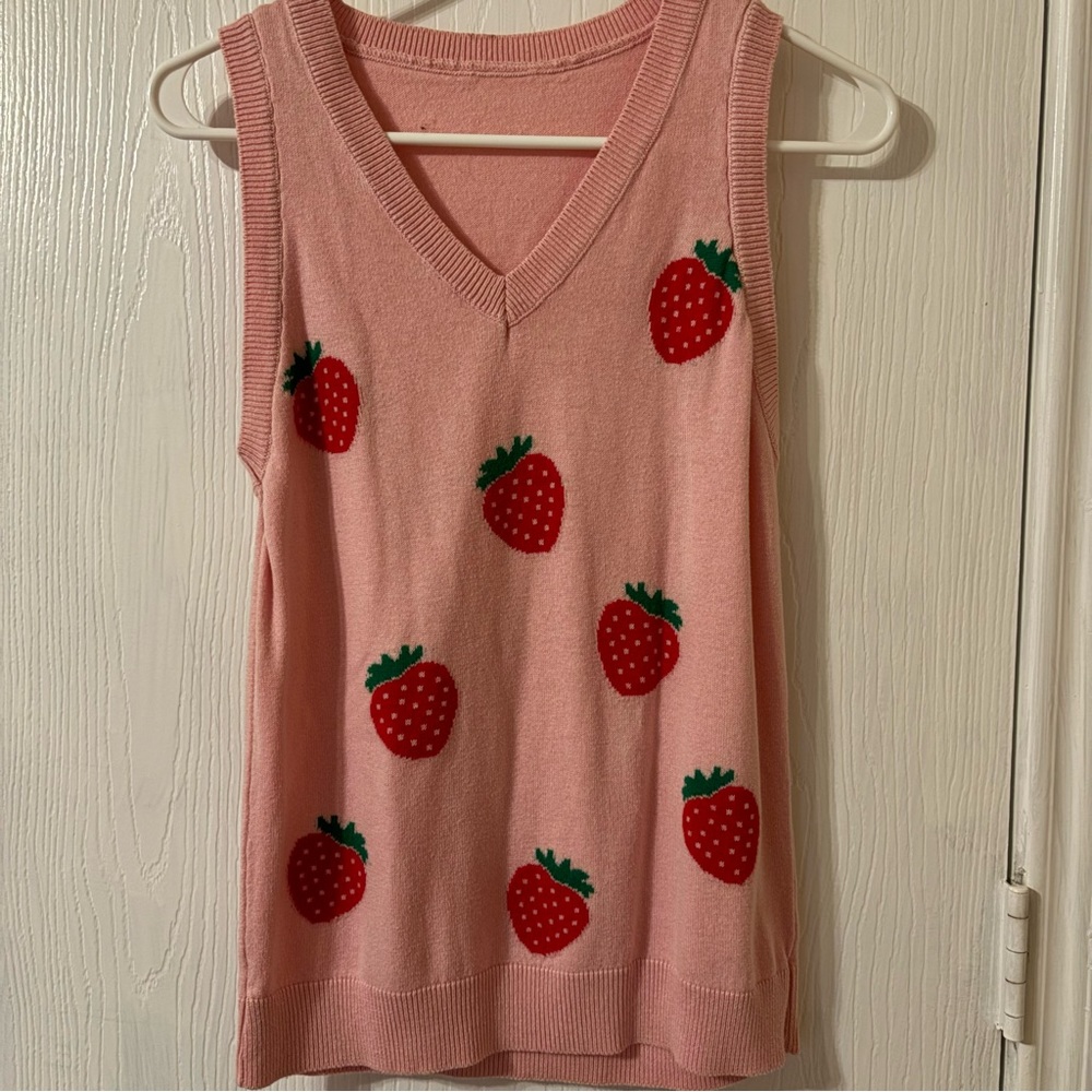 Hot Topic Pink Strawberry Girls Sweater Vest *SLIGHTLY ALTERED AT SLEEVE AREA*